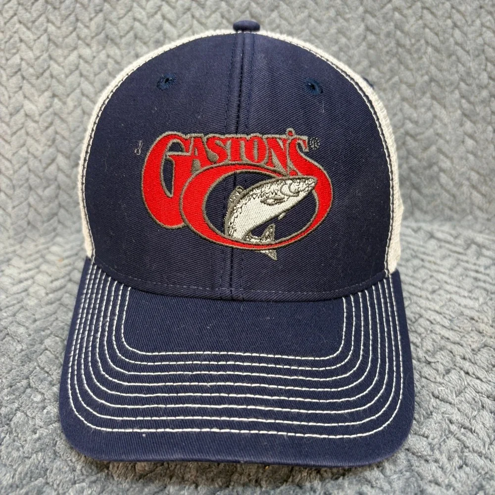 Ouray Gaston's White River Resort Fishing Trucker Hat Navy Blue Snapback Cap